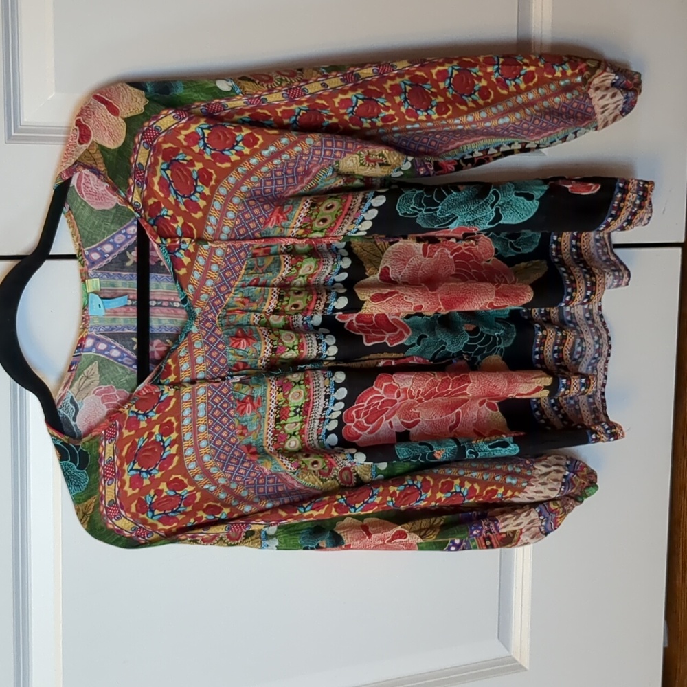 Farm Rio Mendoza Peasant Blouse Top Colorful Boho